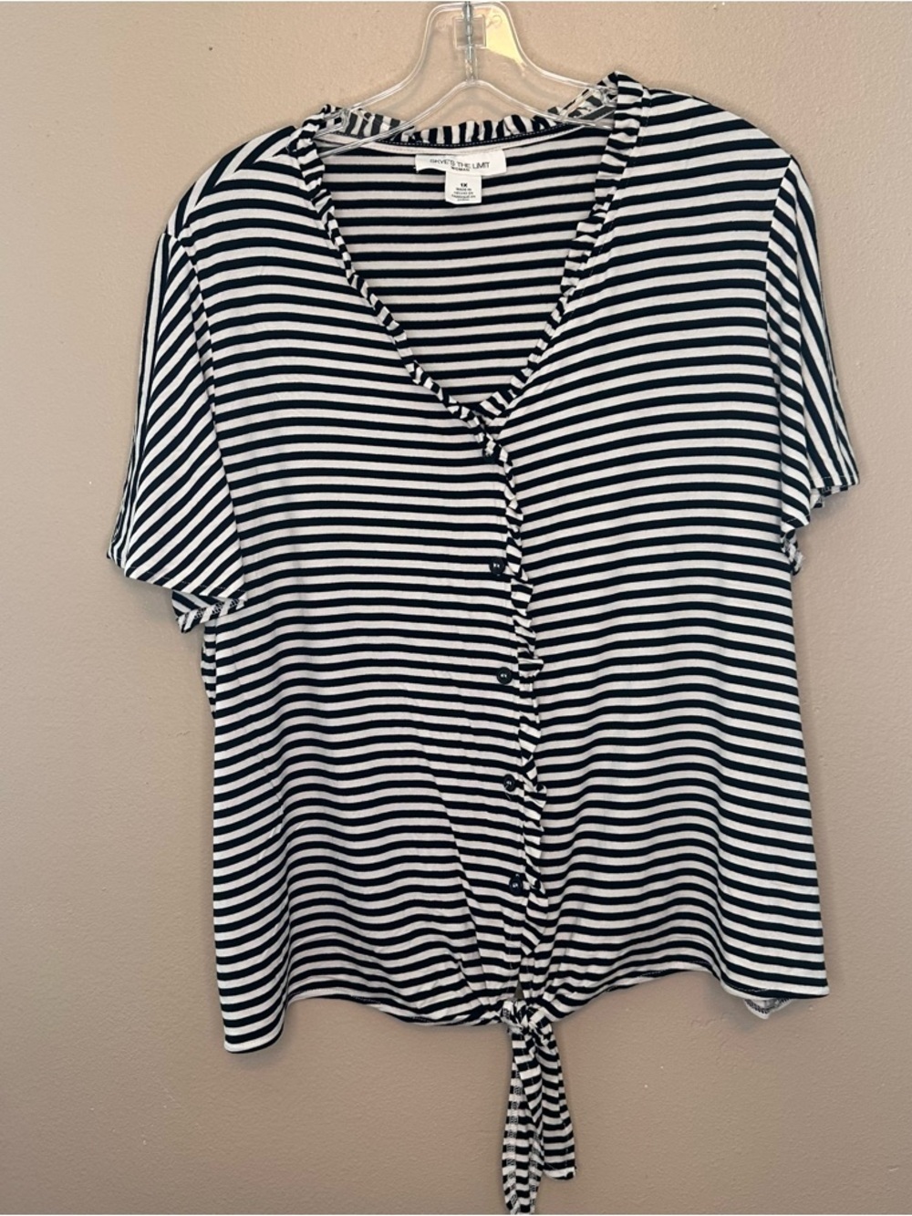 Skye's the Limit Black & White Striped Tie-Front V-Neck Top